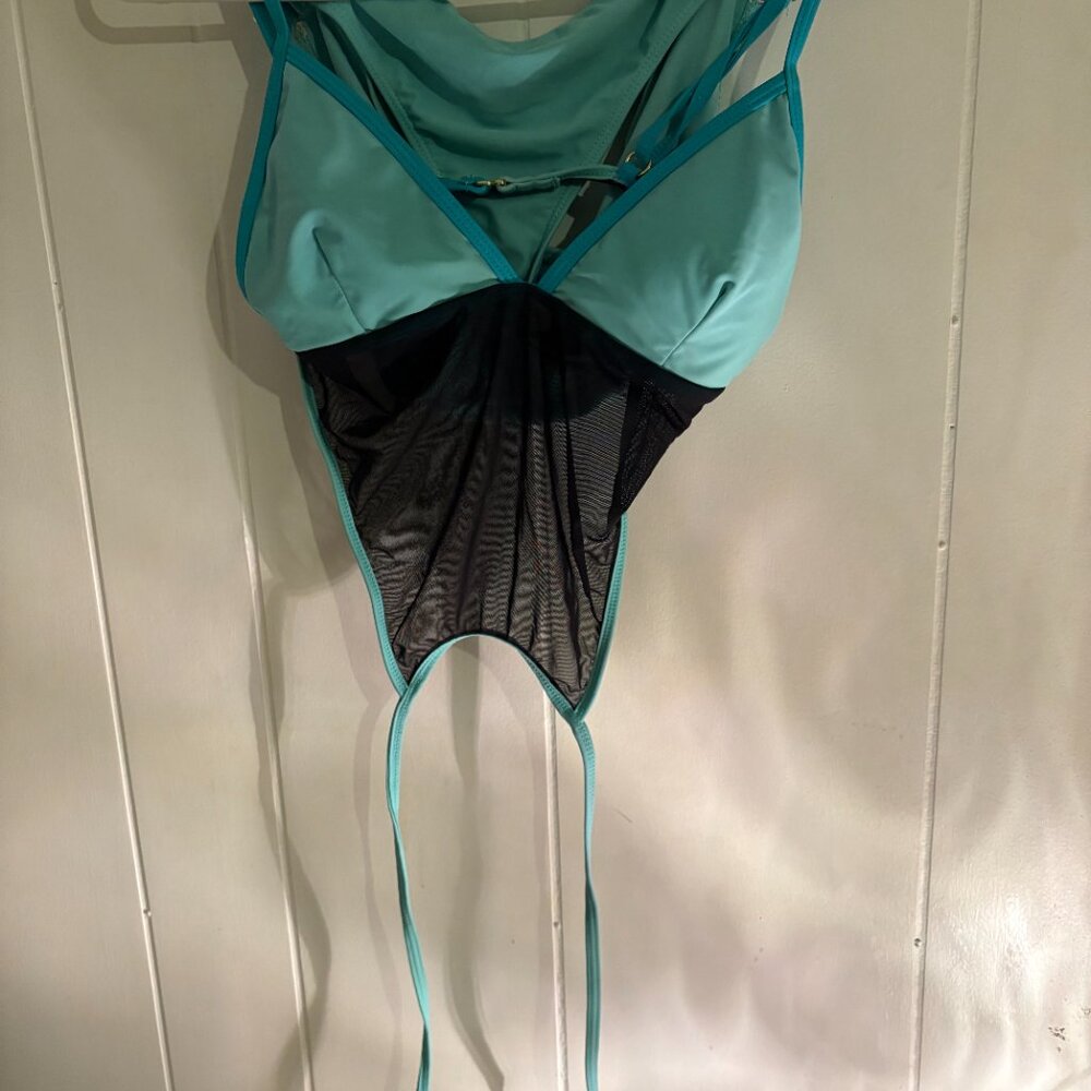 Collection by Catalina Black Mesh and Turquoise Bikini Set in size Medium